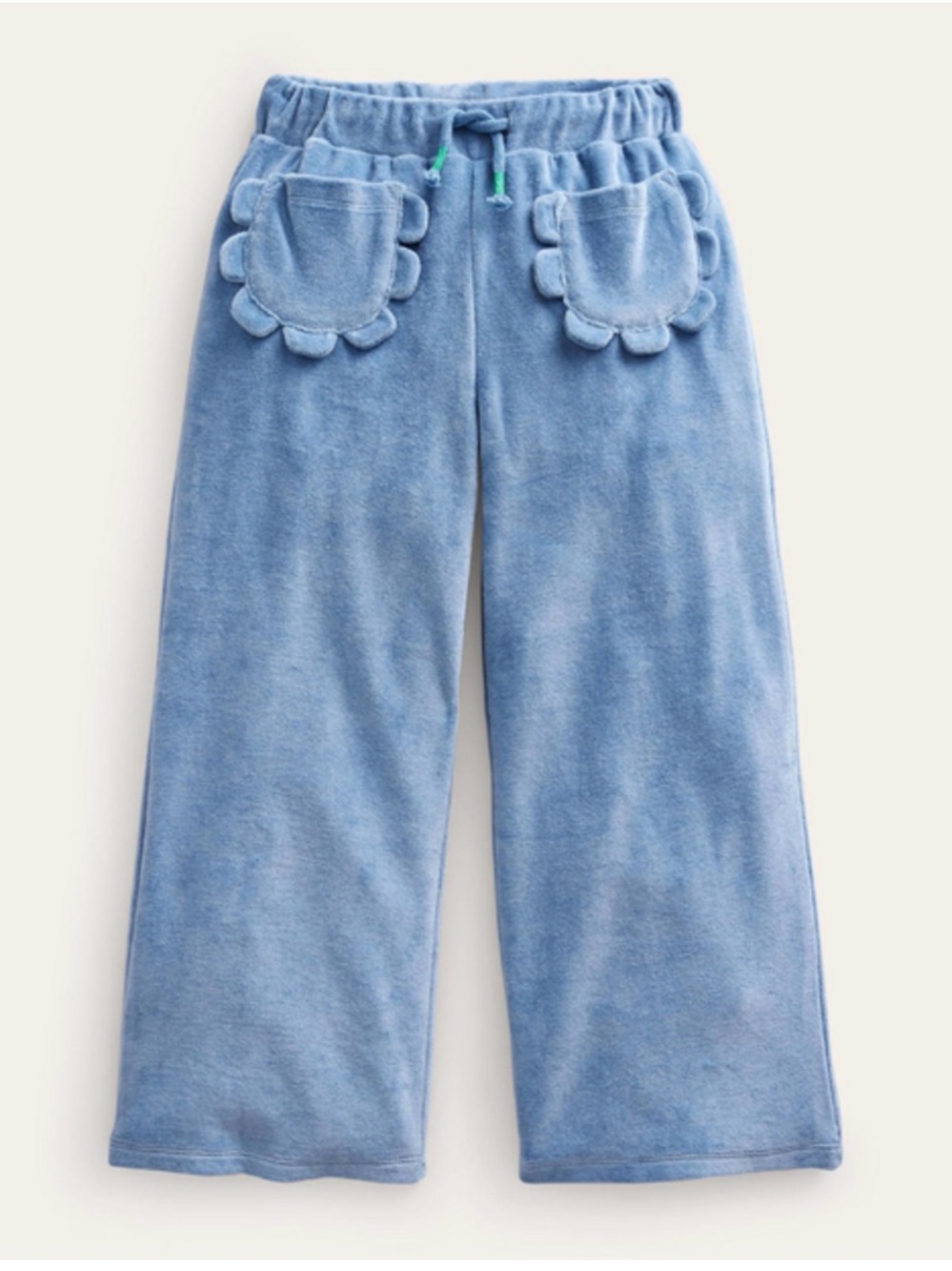Mini Boden Girls 10 scalloped velour joggers pants blue